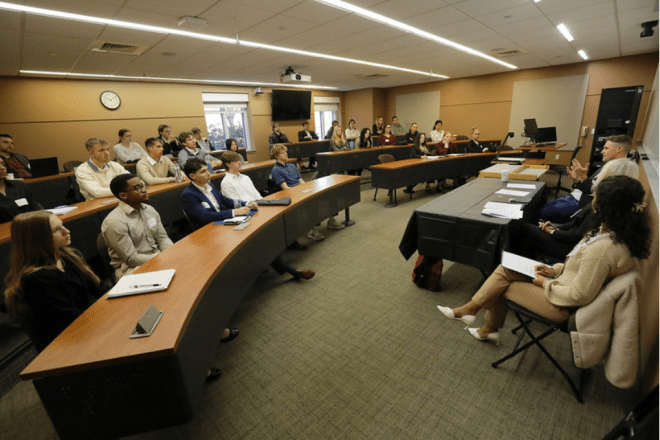 Students interact with alumni panelists during a recent ZIPD Conference