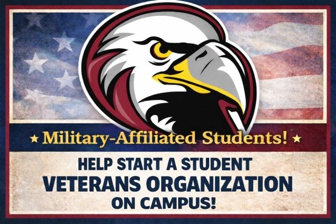 Graphic, featuring the Lock Haven Bald Eagle logo, for starting a student veterans organization.