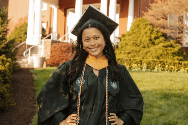 MSW student standing in front of Carver Hall