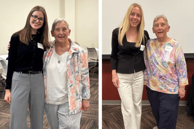 Volunteer Bette Grey '81 with her two mentees at a spring William '83 and Elizabeth Bent Leadership Boot Camp