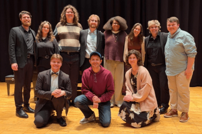 Shown, back row from left, are Cody Ranck, Michaiah Watkins, Isaac Braucht, Ethan Hinshaw, Caleb Adman, Abigail Rice, Bobby Repp and Justin Knarr. Kneeling from left, are Phillip Peters, Santino Fontana and Hayley Ridge