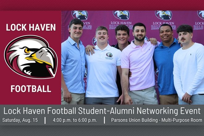 Lock Haven Football Alumni pose for photo.