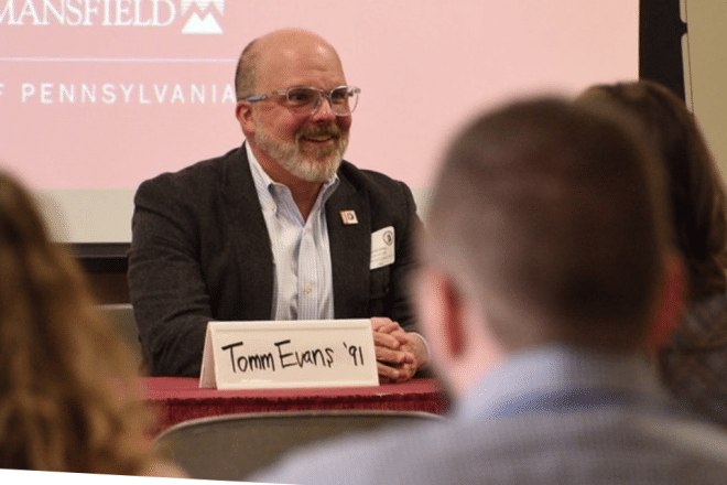 Tomm Evans '91 speaks to students at a recent CATCH Conference