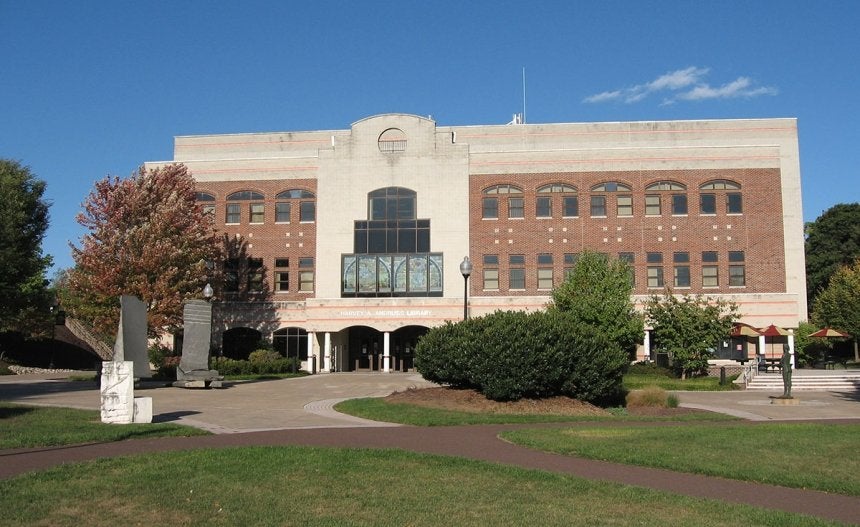 The Harvey A. Andruss Library building and adjacent sculpture garden