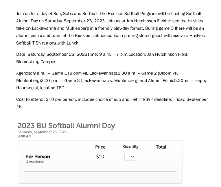 a screenshot of the events detail page