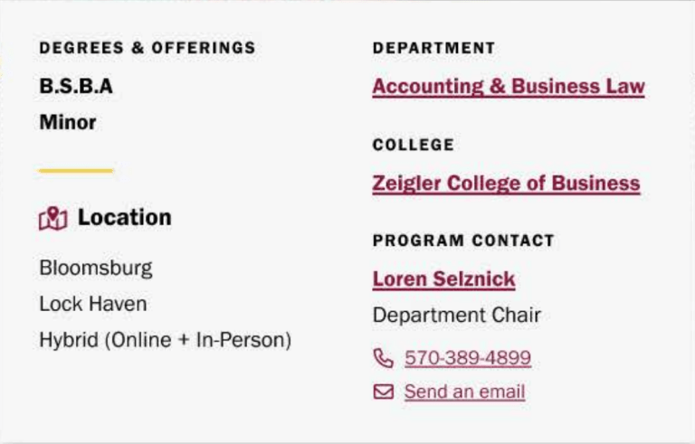a screenshot of the degree program page
