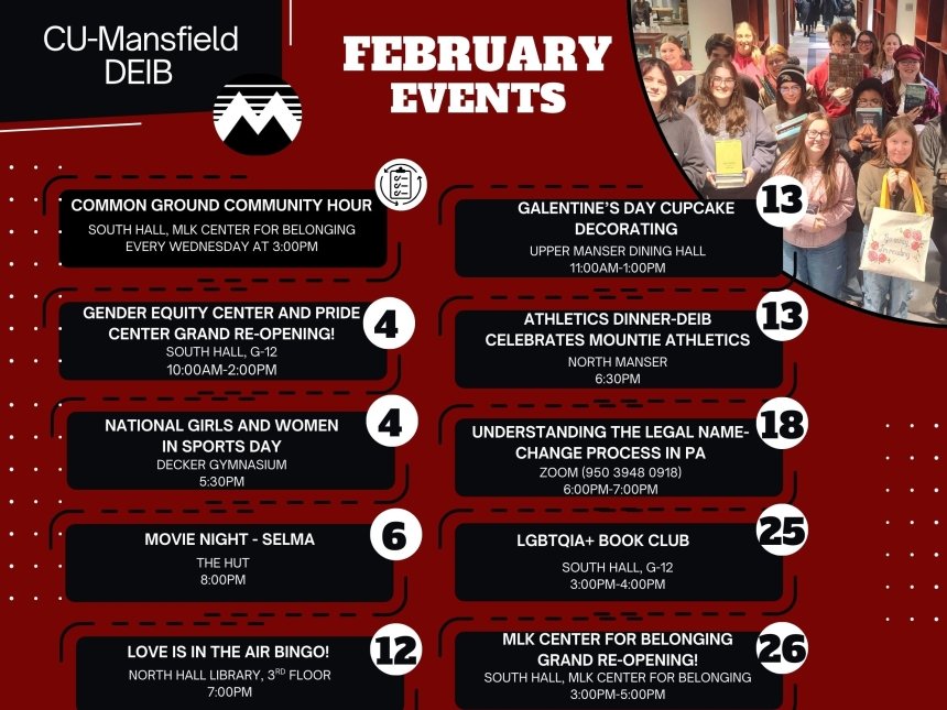 Complete list of DEIB Office February Events at the Mansfield Campus