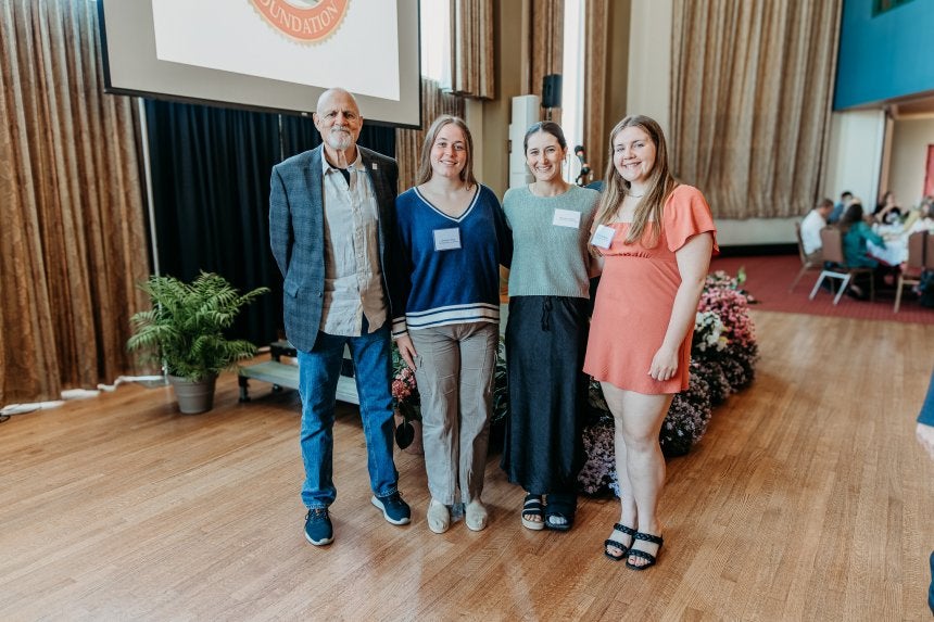 From left, Scott Culpepper with Tau Kappa Epsilon Alumni Scholarship recipients, Gretchen King (lacrosse), Madison Melius (softball) and Trinity Monahan (women's wrestling).